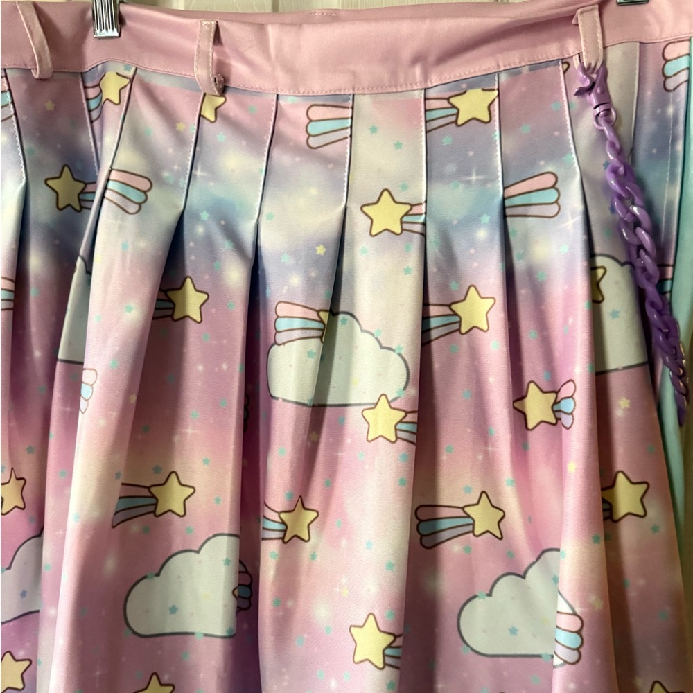 Pastel Star and Cloud Skater Skirt with Chain Detail